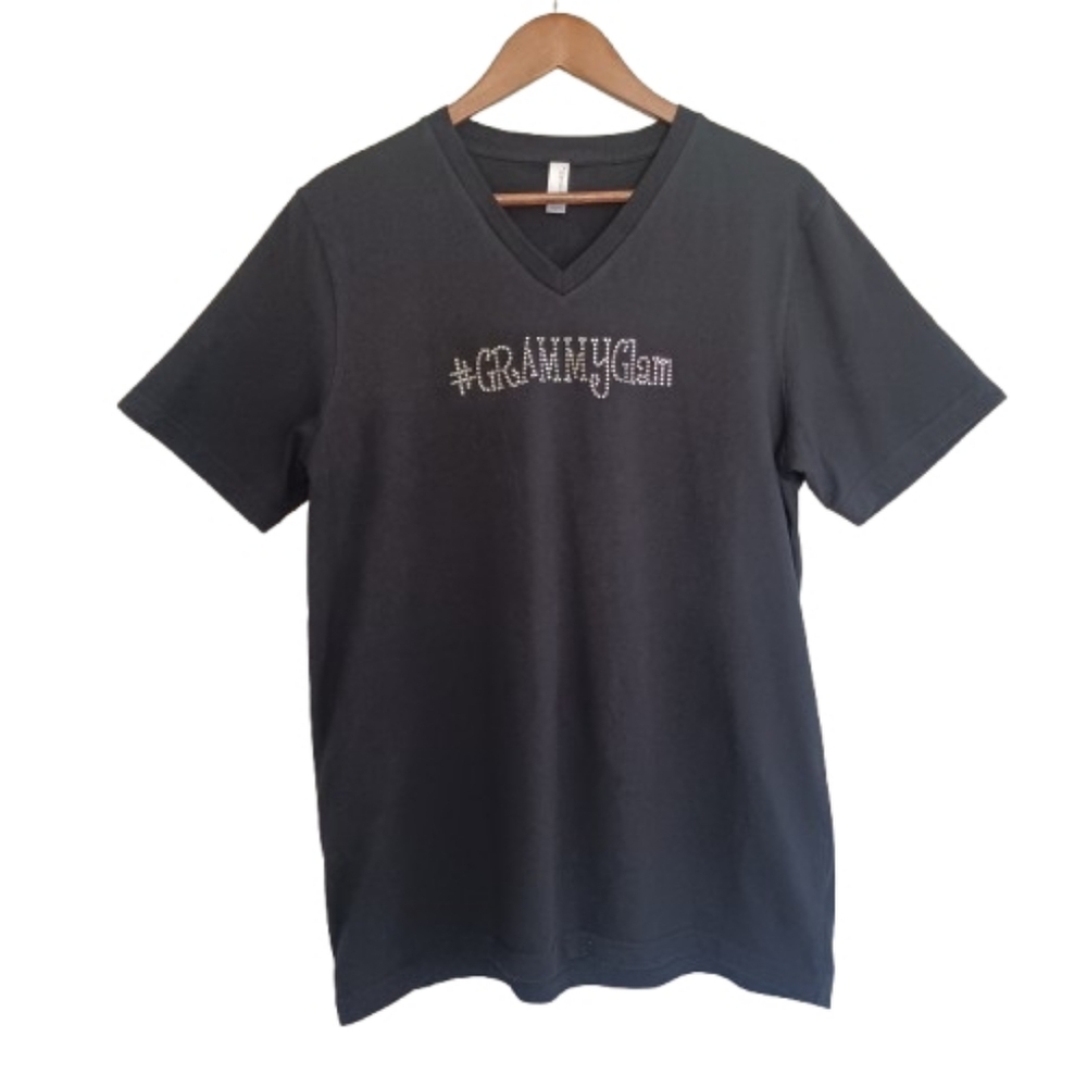 Canvas Black V-Neck Women's Short Sleeve Tee T-shirt Grammy Glam Top